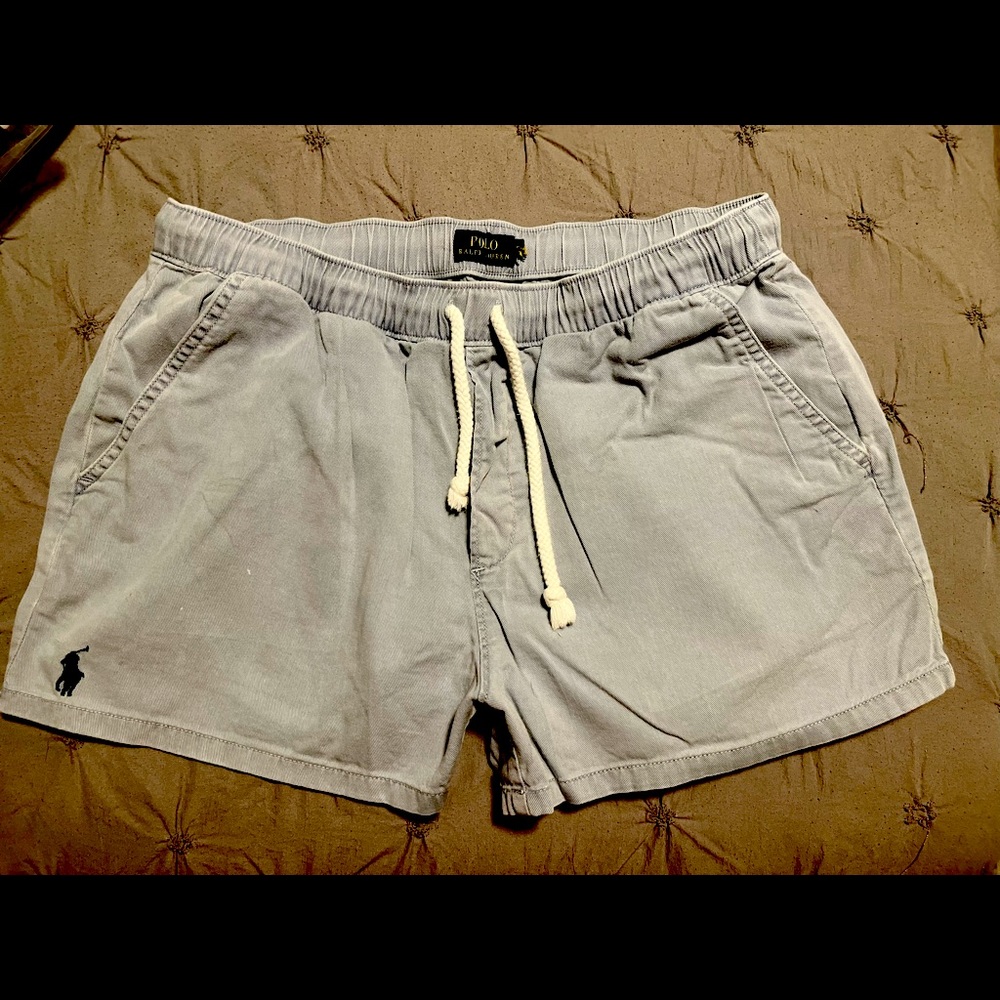 RALPH LAUREN POLO shorts drawstring blue with navy blue pony size Small worn 1x